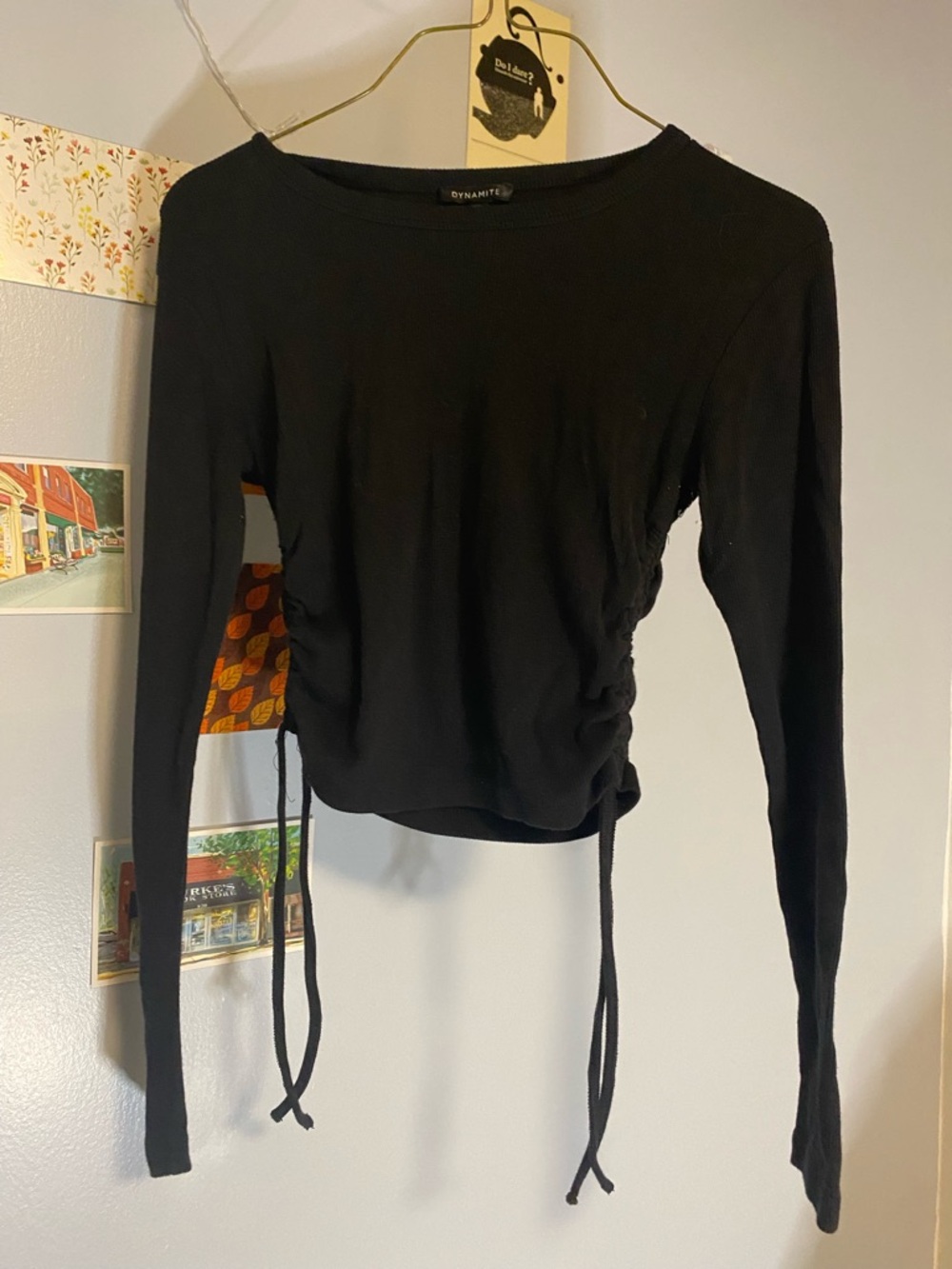 Dynamite Black Long-Sleeve Cinch-Waist Top